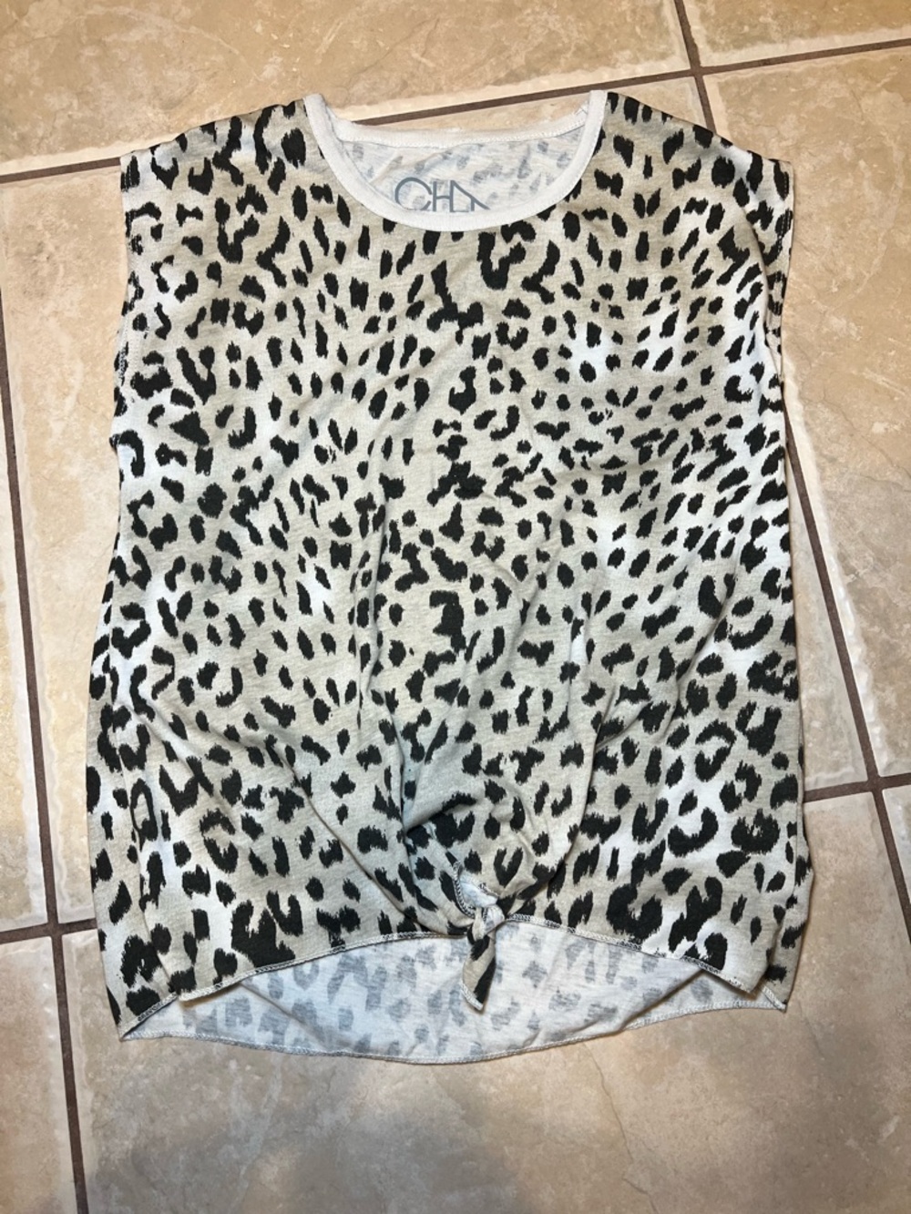 Chaser Leopard Print Tie-Hem Tank Top - Black and Cream